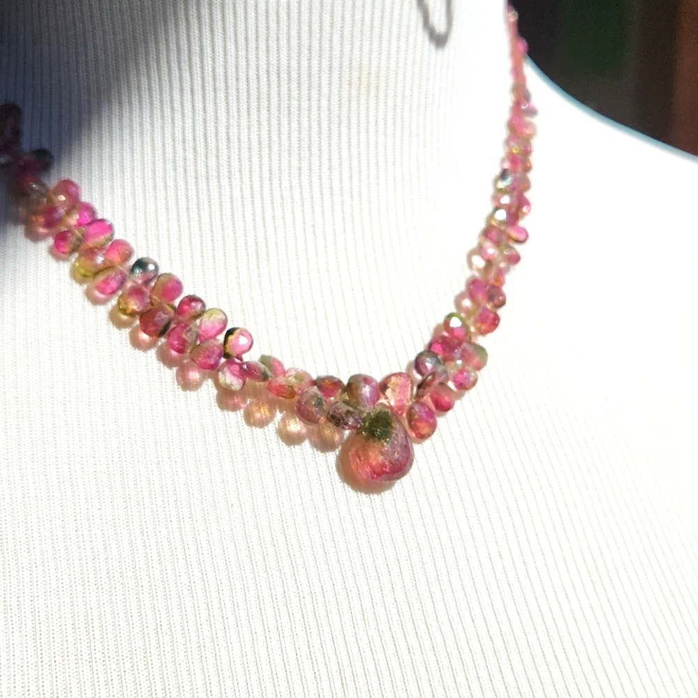 Watermelon tourmaline necklace 16" - Picture 1 of 4